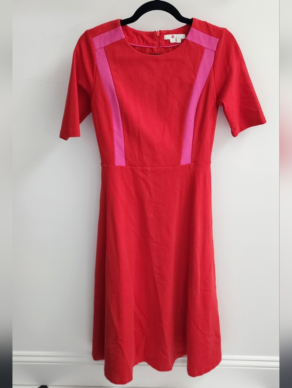 Boden Red Midi Dress with Pink Panel Accents